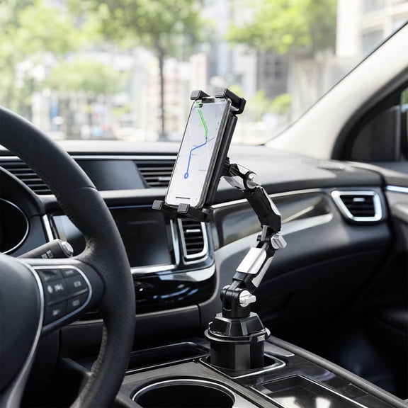 Car Cup Holder Phone Mount, Multifunctional Mobile Phone Stand with Adjustable Clamping Arms, Hands Free Navigation Holder for Dashboard and Center Console, Convenient Organizer for Daily Driving