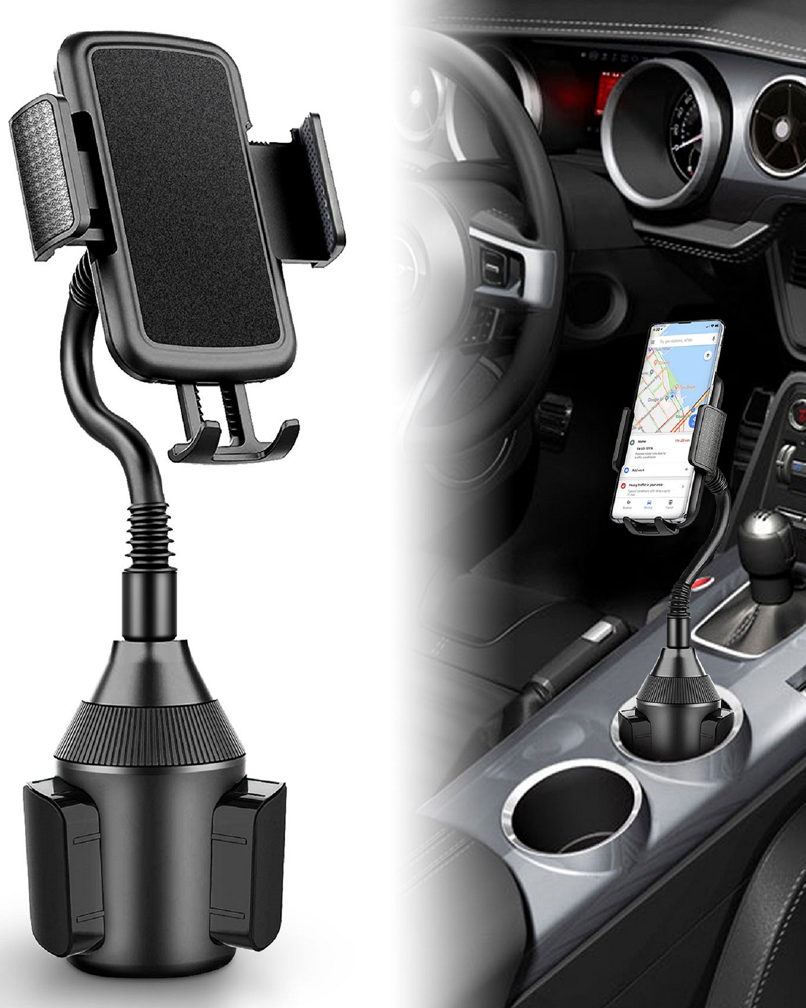 Car Cup Holder Phone Mount, TSV Universal Adjustable Gooseneck Cup Holder Cradle Car Mount 360° Rotatable Fit for iPhone 13 12 11 Pro XS XR Max Plus, Samsung Galaxy S21+ S20 Ultra - image 1 of 11