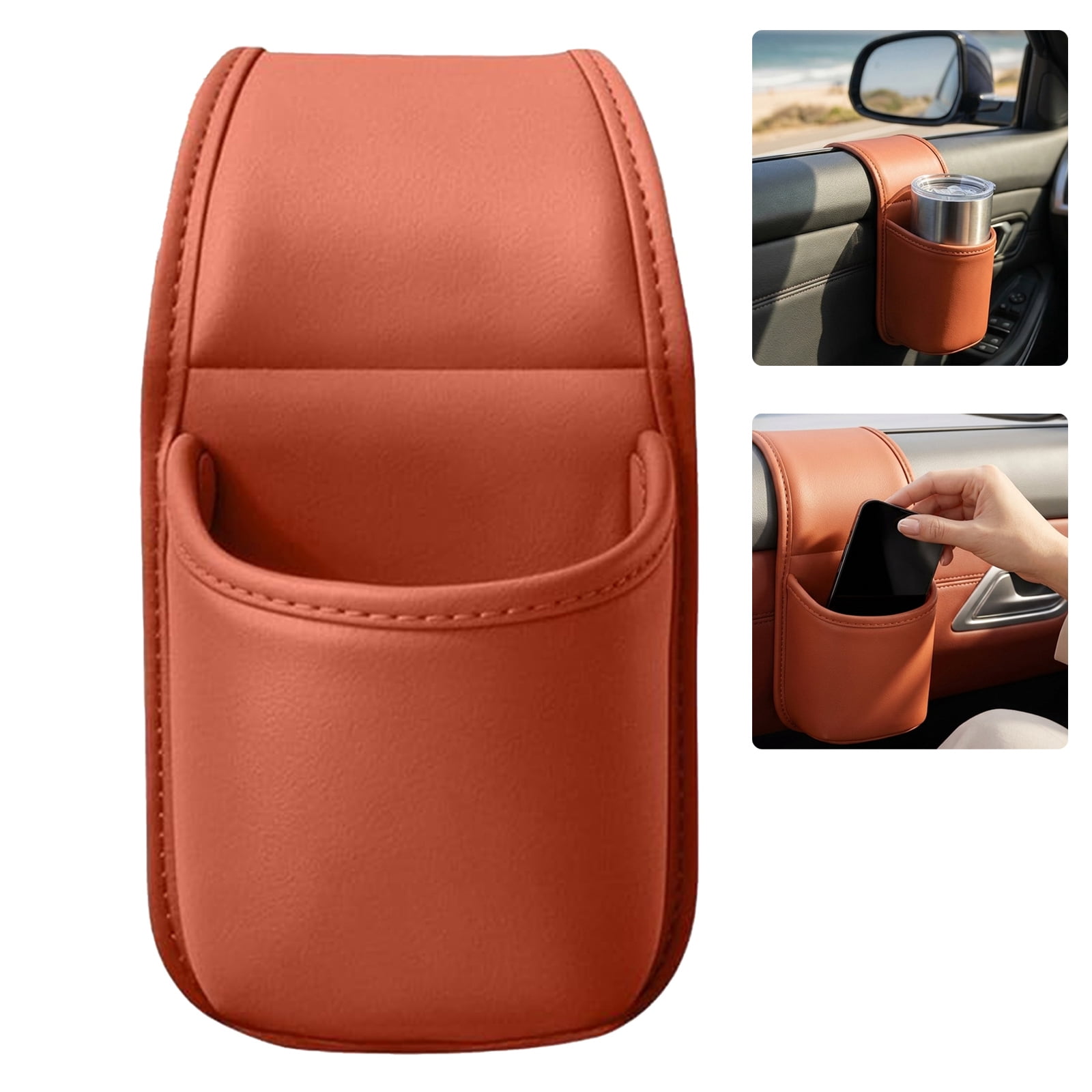 Small Sign Storage Rack Car Cup Holder Storage Organizer Pouch, Leather Car Organizer for Phone ...