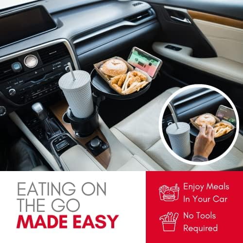Car Cup Holder Tray and Cup Holder Expander with Phone Slot - Enjoy Your Meal - 9" Car Food Tray Table and Drink Holder for Yeti, Hydroflask, etc.
