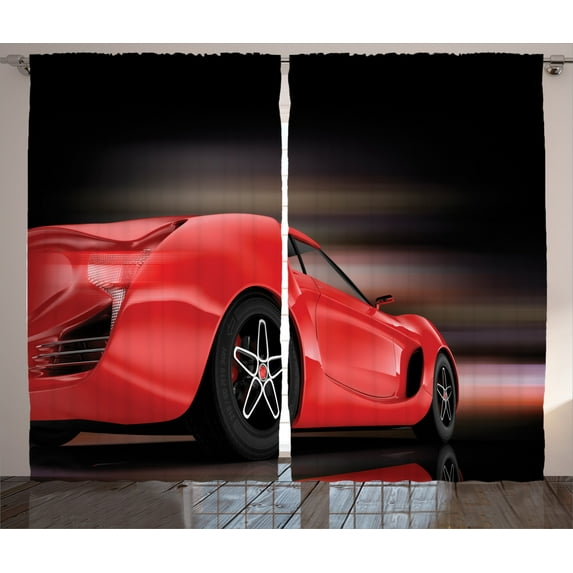 Ambesonne Car Curtains 2 Panel Set, Futuristic Red Sports, 108" x 90", Red Black