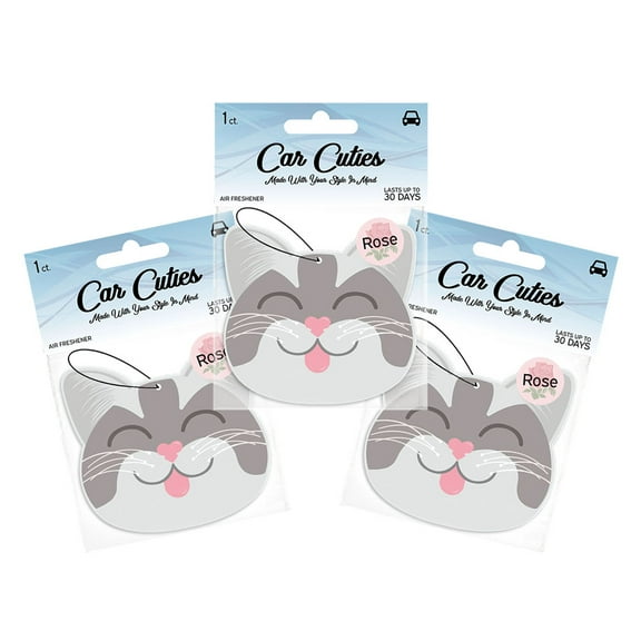 Car Cuties - Cute CAT Car Air Fresheners, Rose Scent - Pack of 3