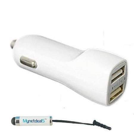 Car/ DC Charger Adapter for Razer Phone (Dual USB Port (2.1A & 1A) ) - White + MND Stylus