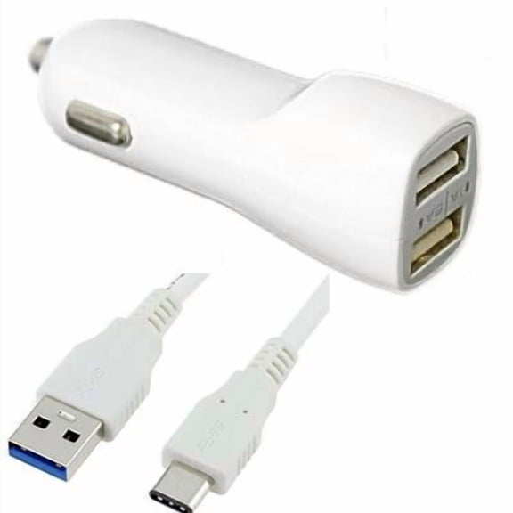 Car/DC Charger Compatible for Samsung Galaxy A70, A50, A40, A30, S10, S10+ (Dual USB Port, Data Charging Cable included) - White + MND Stylus