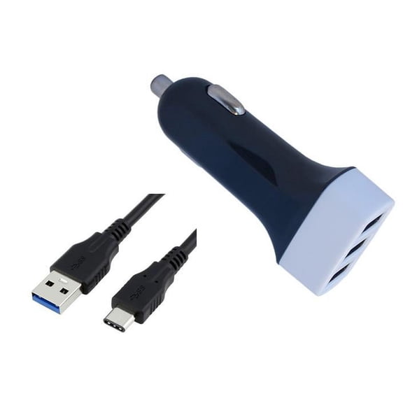 Car/DC Charger for Samsung Galaxy J2 Core,AMP 2,S7 Edge,S6 edge,Note 5,S6,Mega 2,Note 4,Alpha,S5,S 4 ,J2,A6 ,J3 Star,J7,J5,A3,A5 (3 USB Port,Data Charging Cable included) - Black/White