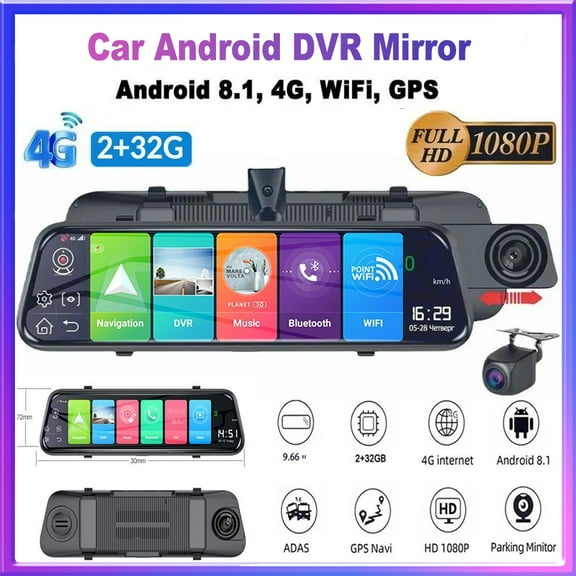 Car DVR Mirror Android / Car Recorder GX9 Android 8.1, 4G, Wi-Fi, GPS navigation, 2 cameras