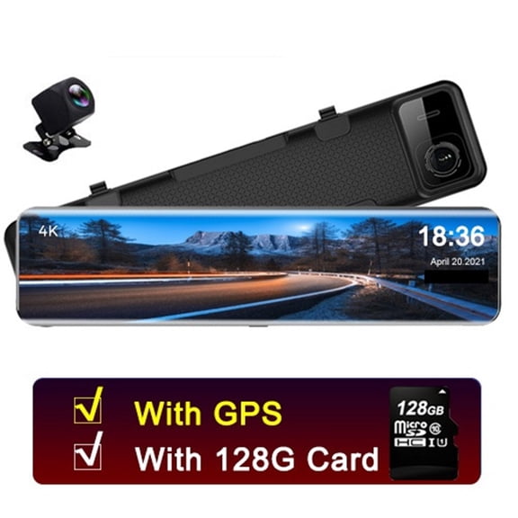 Car DVR Rear View Mirror Recorder 4K Video 12 Inch Dash Cam GPS Track 415 Ultra HD 3840*2160P Camera ,High Volume Speakers