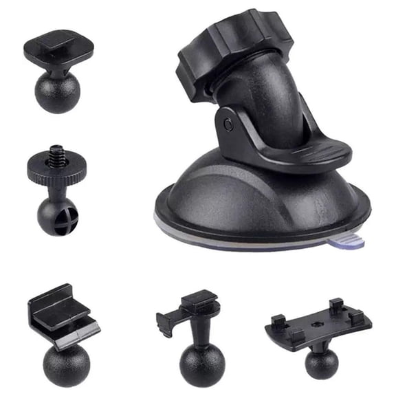 Car Dash Cam Mount Replacement Kit - Black Plastic Suction Cup & 5 Ball Joint Clips