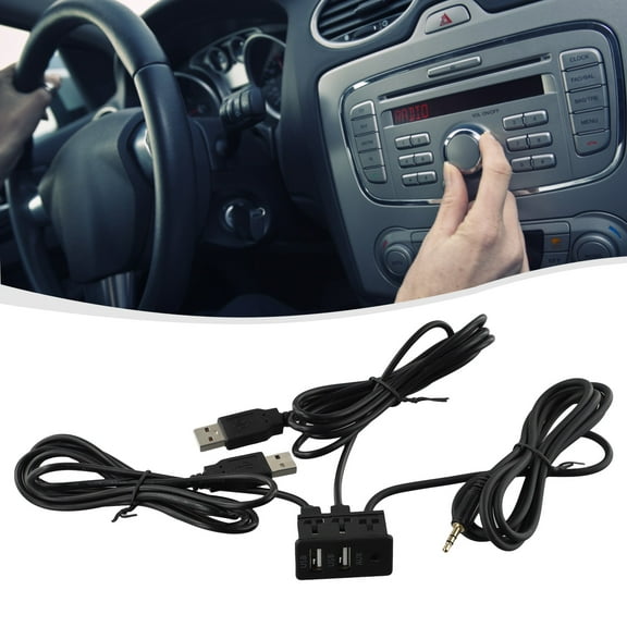 Car Dash Flush Mount AUX USB Port Panel Dual USB Extension Cable Adapter For Car Bike Marine Motor For Charging