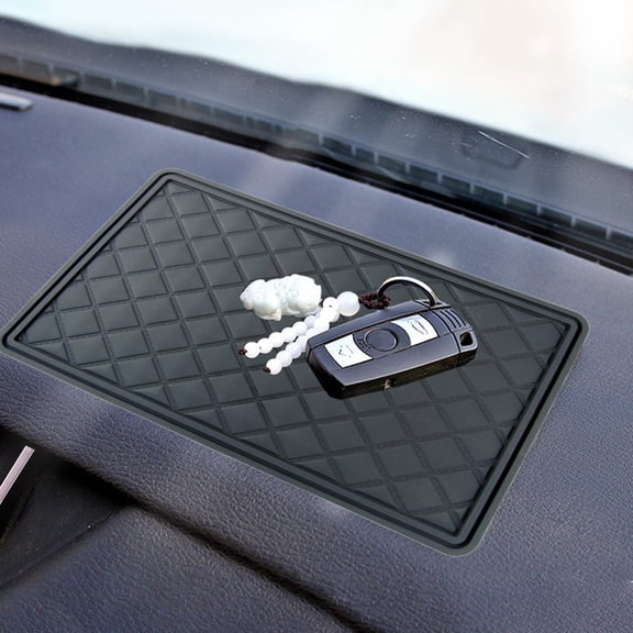 Car Dash Storage Mat - Non-Slip Leather Phone Pad with Stripe Texture, 11.6x5.7-Inch Dashboard Organizer for Navigation, Tablet, and Air Freshener Insert
