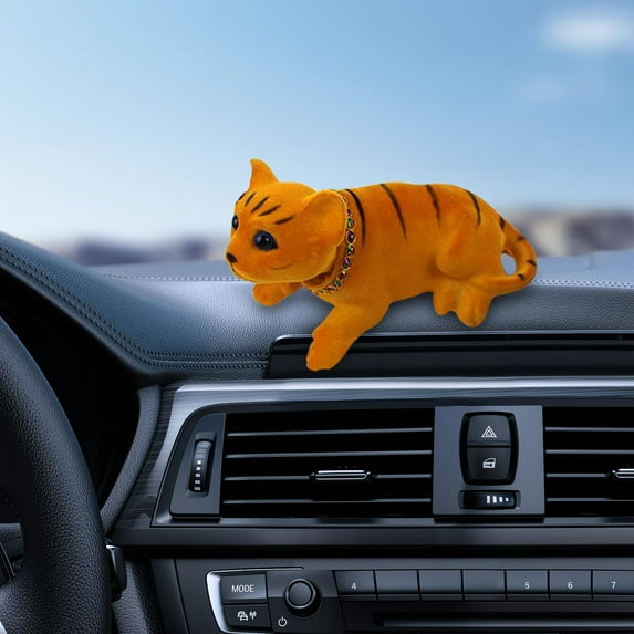Car Dashboard Decoration Nodding Cat Ornament Auto Accessory Decorative Cute Crafts Gift Nodding Head Kitty for Office Shelf Truck Tabletop Yellow
