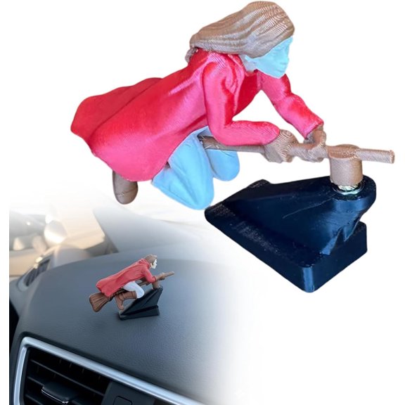 Car Dashboard Decorations Wizard Broomstick Dashboard Ornament, Flying Mini Figure Interior Accessory Gift for Drivers & Car Enthusiasts