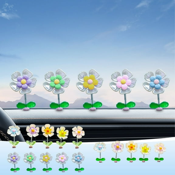 Car Dashboard Flower Ornament | Bobble Head Decoration | Cute Resin Center Console Accessory, Unique Design, Vibrant Multicolor, Easy Install, Fun Gift, 5.5 cm