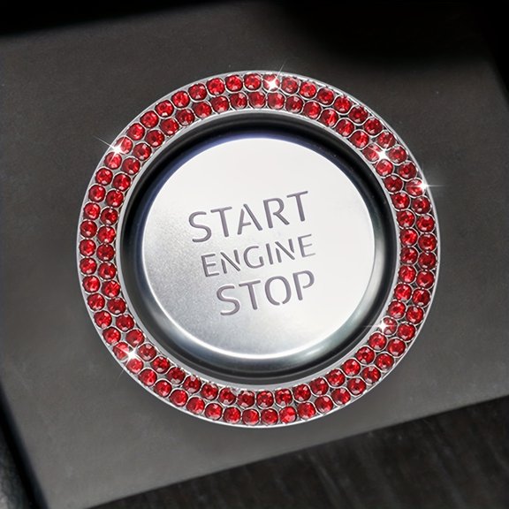 Car Dashboard Ornament 1pc Bling Car Start Engine Button Ring - Alloy, Rhinestone-Encrusted Ignition Button Cover for Stylish Vehicle Interior Decoration