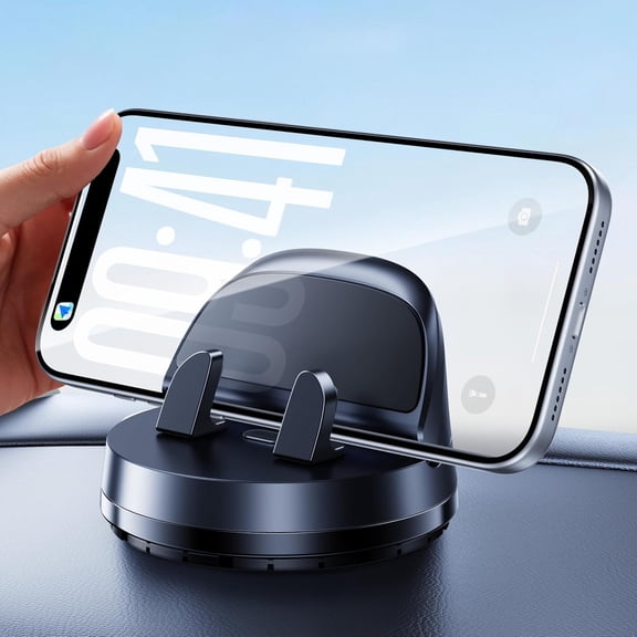 Car Dashboard Phone Holder Mount, 360 Rotating Curved Dash Automatic Clamping Cell Phone Mount with Adaptive Adhesive Base, Multifunctional Accessories, Fit for iPhone, Samsung, Google, GPS