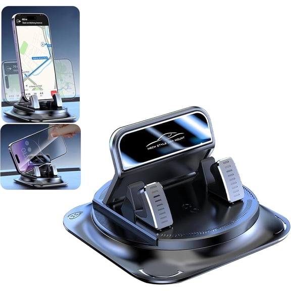 Car Dashboard Phone Holder, Rotatable One-Hand Operation Bracket, Anti-Slip Waterproof Navigation Mount with Strong Suction, Wider Silicone Base for Most Size Phones (Black)