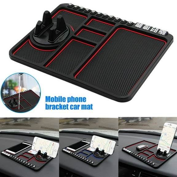 Car Dashboard Phone Holder Silicone Pad, Adjustable Phone Cradle For Vehicle, Non-Slip Mat With Temporary Parking Number Display, Storage Compartments For Small Items Like