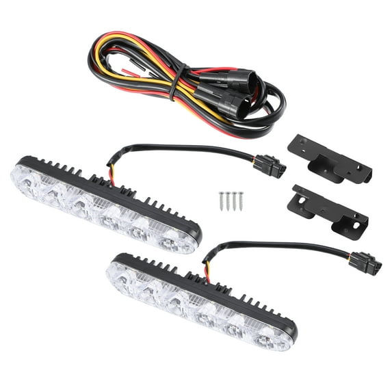 Car Daytime Running Light Bar White Amber Sequential Flowing 6-LED Light Aluminum Black (Set of 2)