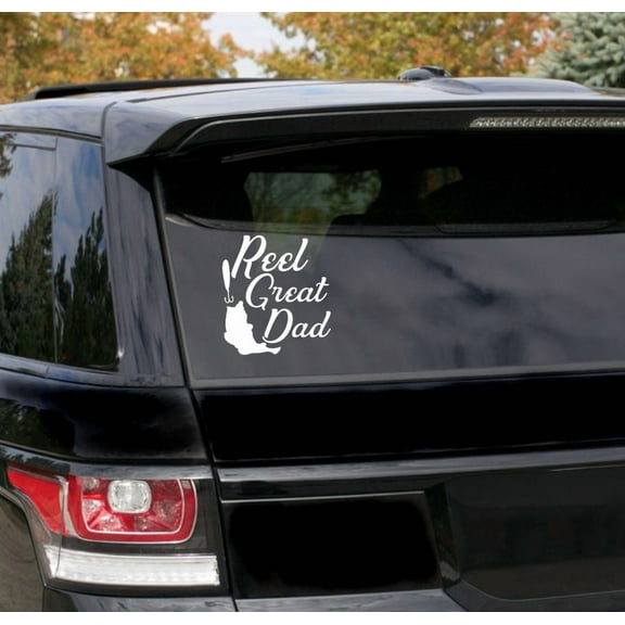 Car Decal Reel Great Dad Truck Window Sticker Fishing Fathers Day Gift Glossy White