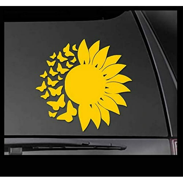 Car Decal Sunflower Butterfly 6 Inch Yellow Professional Sticker for Truck, Car, Tumbler, Cup, Laptop, Decor, Locker, Table, Window