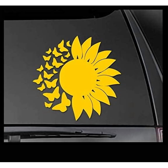 Car Decal Sunflower Butterfly 6 Inch Yellow Professional Sticker for Truck, Car, Tumbler, Cup, Laptop, Decor, Locker, Table, Window
