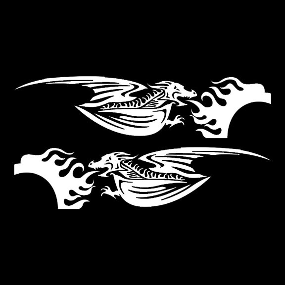Car Decorative Stickers Fly Dragon Spitfire Pattern Universal Auto Body Side Decals 2Pcs for Cars SUVs Trucks Off-Road Vehicles Accessories White