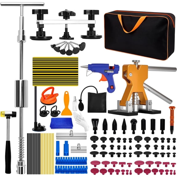 Car Dent Puller Kit, 120Pcs Dent Remover Tool for Car, Car Dent Repair Kit with Golden Lifter, T-Bar Slide Hammer, Bridge Puller, Auto Paintless Dent Repair Kit for Car Refrigerator Door Ding Repair