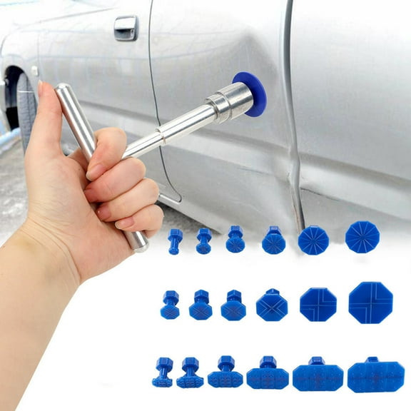 Car Dent Repair Tool Set | Short T-Pull Slide Hammer | Aluminum Alloy Puller Adapter | 18 Blue Pulling Tabs | M10 Thread | Durable Easy Grip | Automotive Body Dent Removal Kit