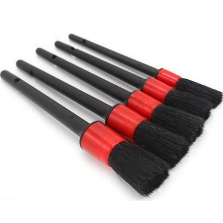 Car Detailing Brush Auto Detail Brush Set of 5 Boar Hair Automotive Detail Brushes Kit for Cleaning Car Interior Exterior, Vehicles Wheels Leather Engine Dashboard