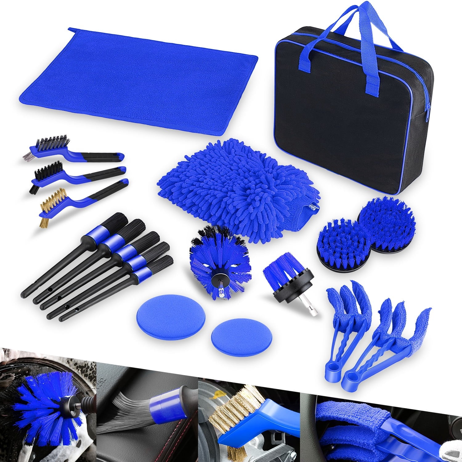 Car Detailing Brush Cleaning Tools Set with Carry Bag for Auto Interior ...