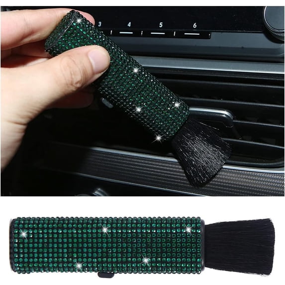 Car Detailing Brush, Detail Brush Cleaning Tool for Air Vent Dashboard Engine, Rhinestones Plastic Handle Automotive Interior Leather Exterior Wheel Dust Cleaner, Car Accessories (Red)