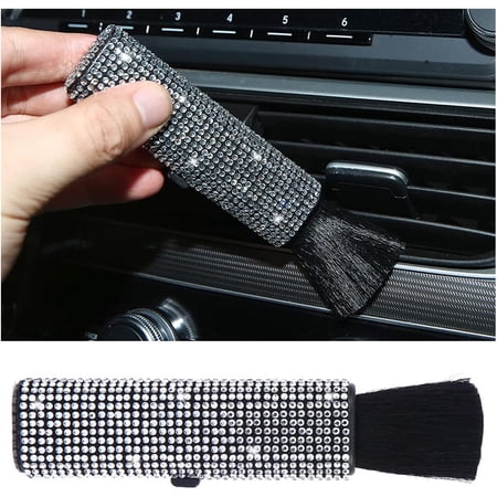Car Detailing Brush, Detail Brush Cleaning Tool for Air Vent Dashboard Engine, Rhinestones Plastic Handle Automotive Interior Leather Exterior Wheel Dust Cleaner, Car Accessories (Red)
