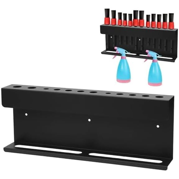 Car Detailing Brush Holder, 2 in 1 Auto Detailing Spray Bottle Holder and Detail Brush Rack with 12 Brush Slots 2 Spray Bottle Holes for Garage Workshop Concrete Wood Metal Walls