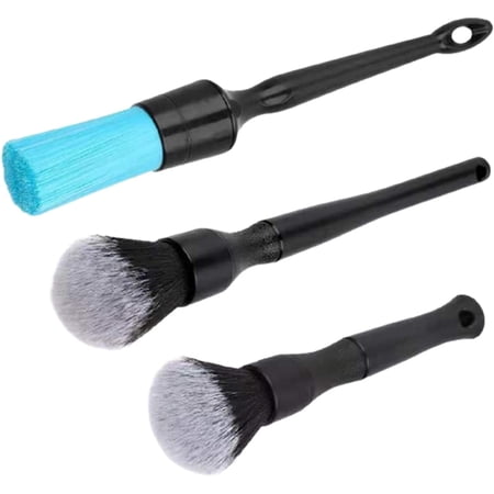 Car Detailing Brush Kit, 3pcs Car Interior Brush Auto Cleaner Brush Set Scratch-Free Cleaning for Car Dashboard, Car Wheels, Car Seats, Car Foot Mat and Other Small Areas(Black)
