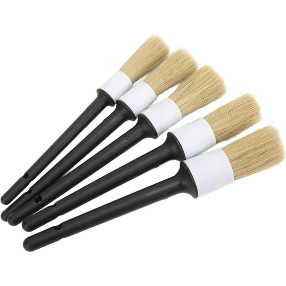Car Detailing Brush Kit, 5pcs Auto Detailing Brush Set for Cleaning Car Interior Exterior Engine Exhaust Leather Seat(White gray) Cleaning tools Auto Supplies
