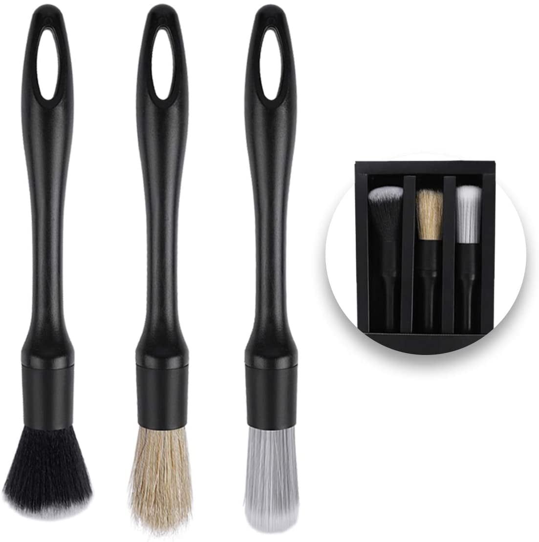 Car Detailing Brush Kit, Auto Boar Hair Detail Brush Set Automotive Interior Exterior No Scratch Microfiber Detailing Brushes for Cleaning Air Vents, Engine Bays, Dashboard, Seats & Wheels