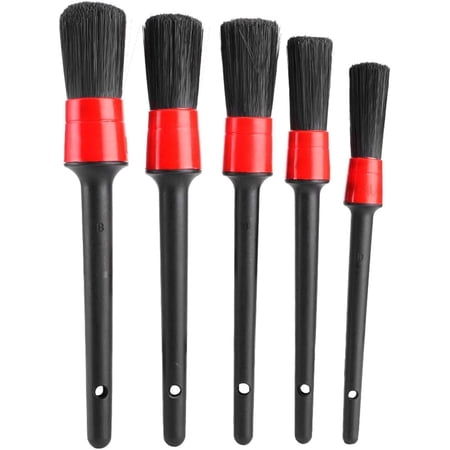 Car Detailing Brush, Pp Plastic Handle Dry Wet Dual Use Cleaning Multi-Function Washing Pig Hair Brushes Portable Auto Detail Tool Set 5pcs