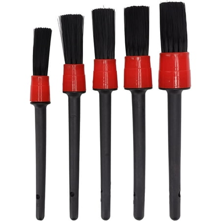 Car Detailing Brush Set, 5 Pack Nylon Auto Detailing Brushes Different Sizes Car Detail Brush for Cleaning Interior Exterior Wheels Air Vents Seats Emblems Dashboard Engine, Black (Red) (Color : Red