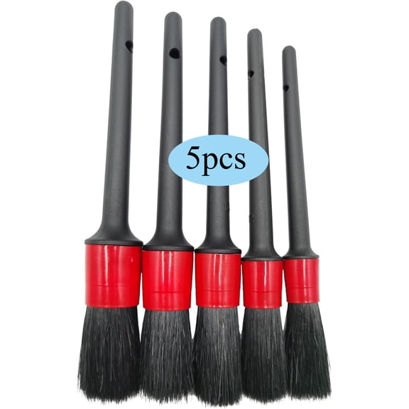 Car Detailing Brush Set of 5 - Soft Boar Hair, Car Wash Brush, Wheel Cleaner Brush, Car Dust Brush, Car Interior Leather Seat and Vent Brush, Car Detailing Kit