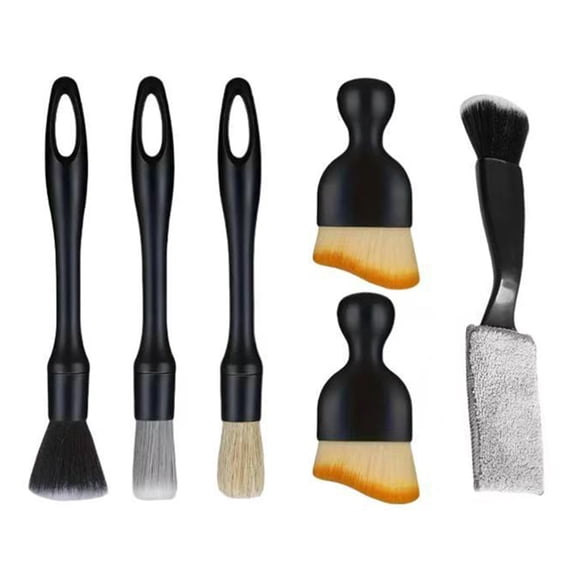 Car Detailing Brush Set - 6-Piece Kit-Car Interior Detail Dust Brush,Soft Car Interior Detailing Kit Tools,Dash Duster Brush for Auto,Truck,SUV,RV Interior Cleaning(Black)