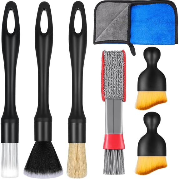 Car Detailing Brush Set 7 PCS, Car Interior Cleaning Brush Kit with Soft Detail Brushes, Vent Brush and Microfiber Towel for Dashboard, Air Vents, Leather, Wheels, Engine and Exterior