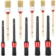 Car Detailing Brush Set, Car Brushes for Detailing Auto Boars Hair Detailing Brushes Set, Auto Car Detailing Brush Set for Cleaning Wheels, Interior, Exterior, Dashboard, Leather (10Pcs, Red)