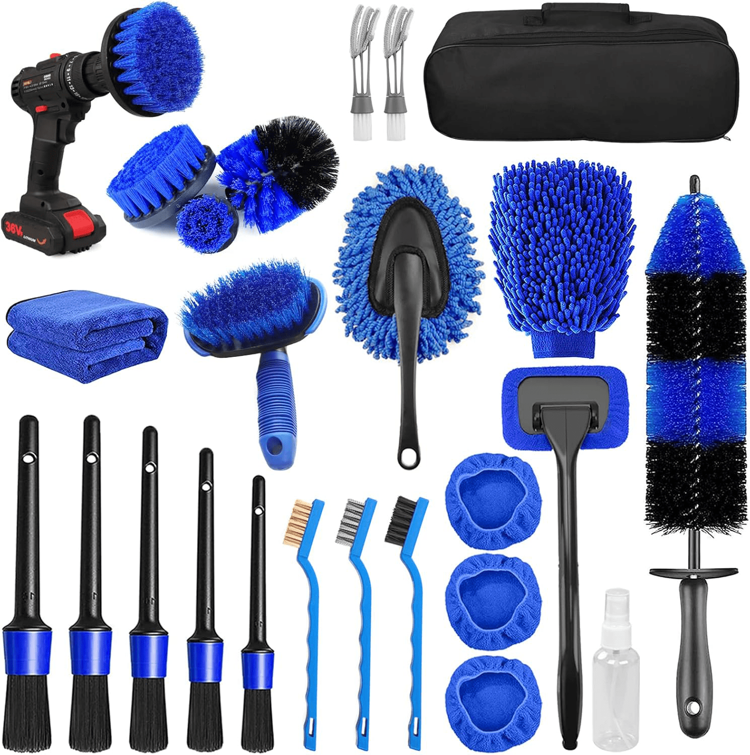 Car Detailing Brush Set, Car Detailing Kit, Car Detailing Brushes, Car Cleaning Kit, Car Windshield Cleaning Tool, Professional Car Care kit - Car Wash Brush kit for Interior Exterior Wheels(x)