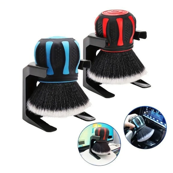 Car Detailing Brush Set | Multifunctional Auto Cleaning Tool for Air Vents, Interior Crevices, Dashboard, Tire & Console | Soft Bristles, Non-Scratch, Ergonomic Handle | 1 Brush + 1 Storage Bracket