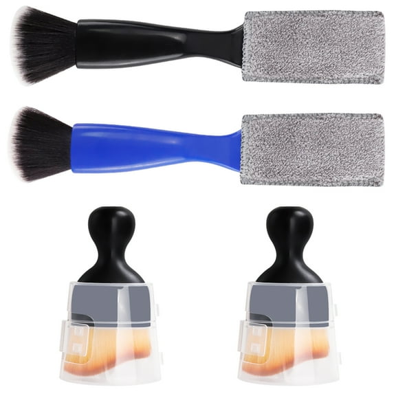 Car Detailing Brushes, Double Head Brush for Car Clean with Car Interior Cleaning Tools Brush for Car Air Vents Dashboard Seat Computer Leather(Black+Blue)
