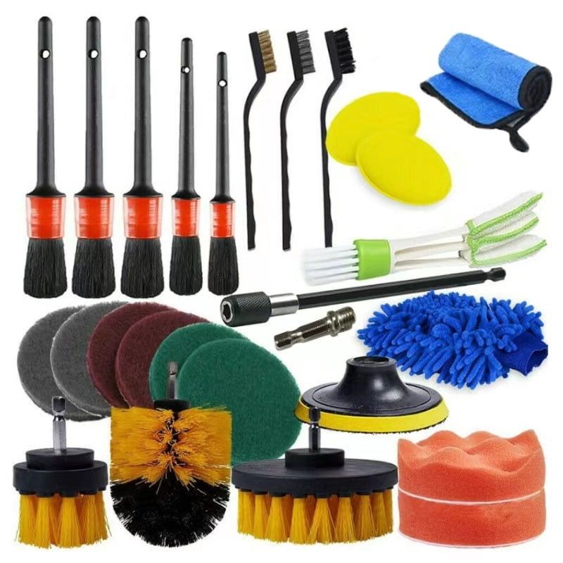 Car Detailing Kit, 27-Pieces Stain Remover Cleaner Tool - Car Interior Detailing Kit,for Automobile Bathroom Seat Dashboards Tire Grooves Air Vents