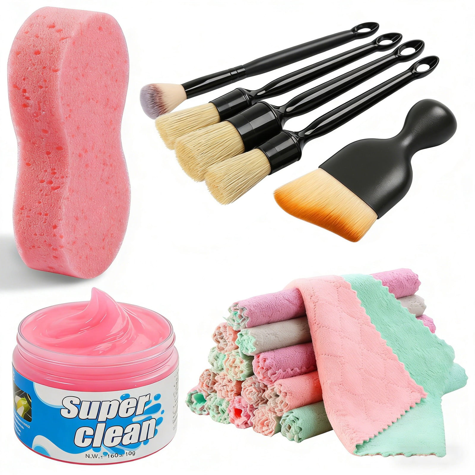 Car Detailing Kit with 6PCS Brush Set, Cleaning Gel, 12 Pack Microfiber Cloths – Auto Interior & Exterior Cleaning Bundle