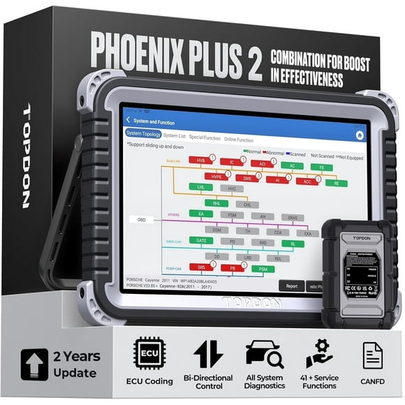 TOPDON Phoenix Plus 2 Scanner, 10.1"Bidirectional Scan Tool,ECU Coding,41+ Service,OEM Full System,2Y Free Update