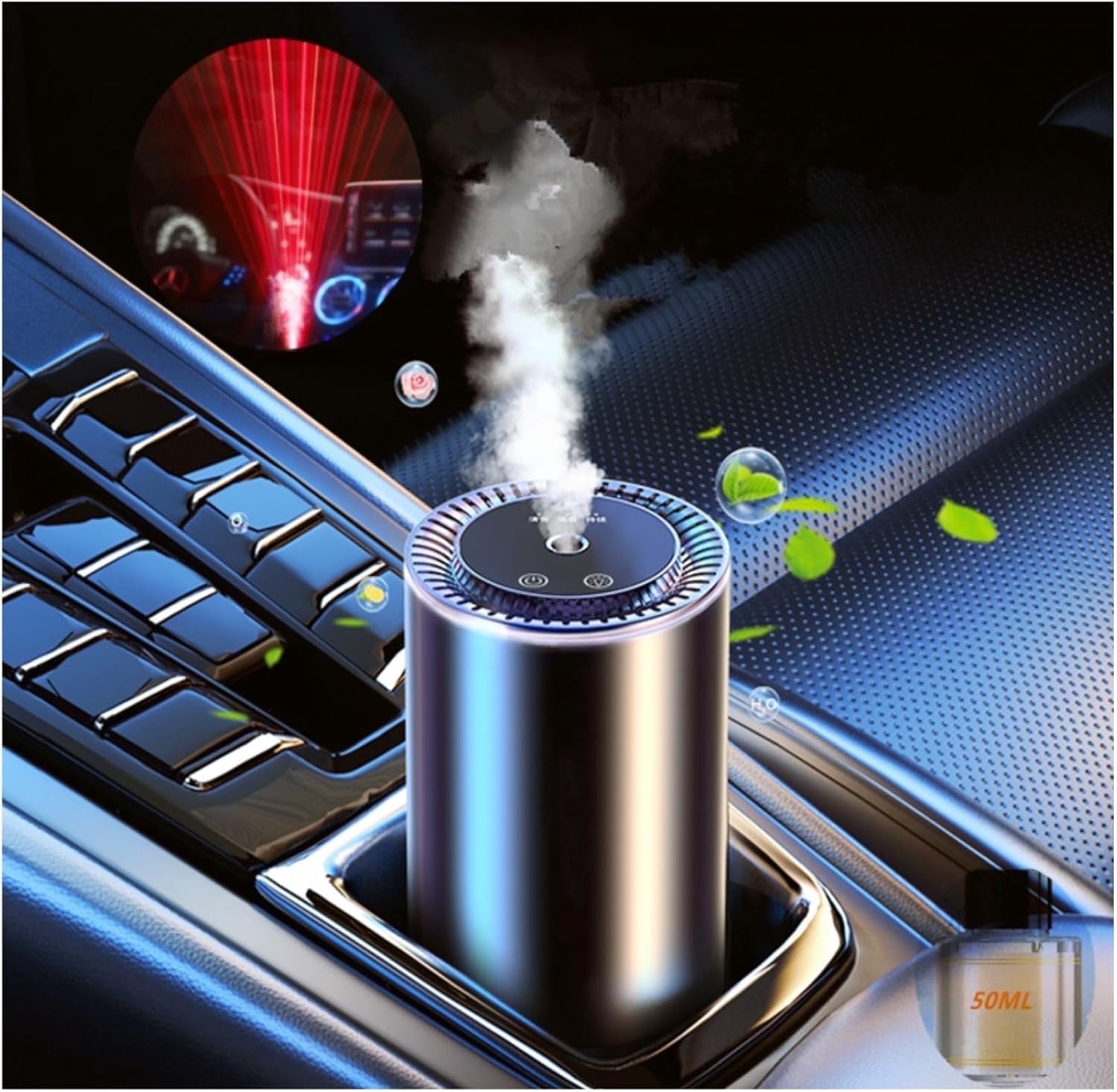 Car Diffuser,Smart Car Air Freshener, Essential Oils Atomizer,Mini Humidifier,Car Diffuser with Star Projector and Flame Ambient Mood Light,3 Mode Adjustable Auto On/Off