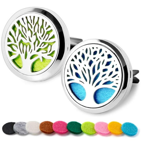 Car Diffuser Vent Clip 2 PCS Set, Essential Oil Car Clip Locket Stainless Steel Tree Design Car Clips with 20 Felt Pads
